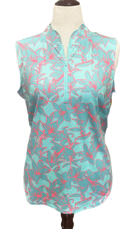 New Jofit Aqua & Teal Floral Sleeveless Golf Top Size XL MSP$98