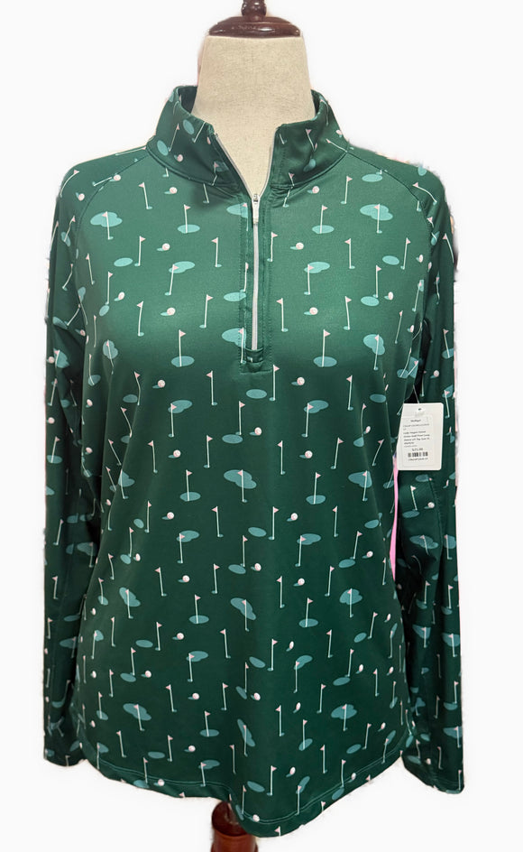 Lady Hagen Forest Green Golf Print Long Sleeve UV Top Size XL MSP$70