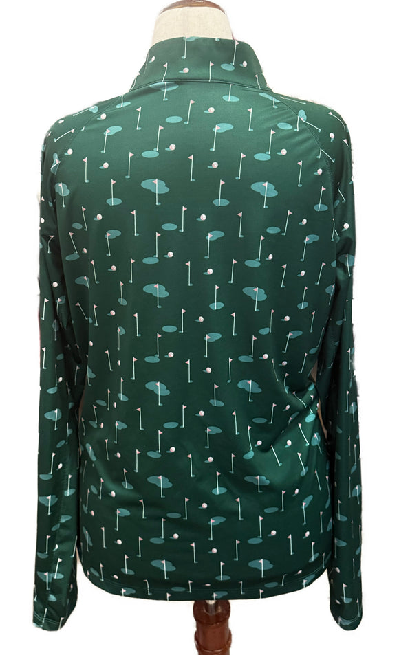 Lady Hagen Forest Green Golf Print Long Sleeve UV Top Size XL MSP$70