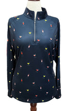 Lady Hagen Navy Cocktail Print Long Sleeve UV Golf Top Size MSP$70-1