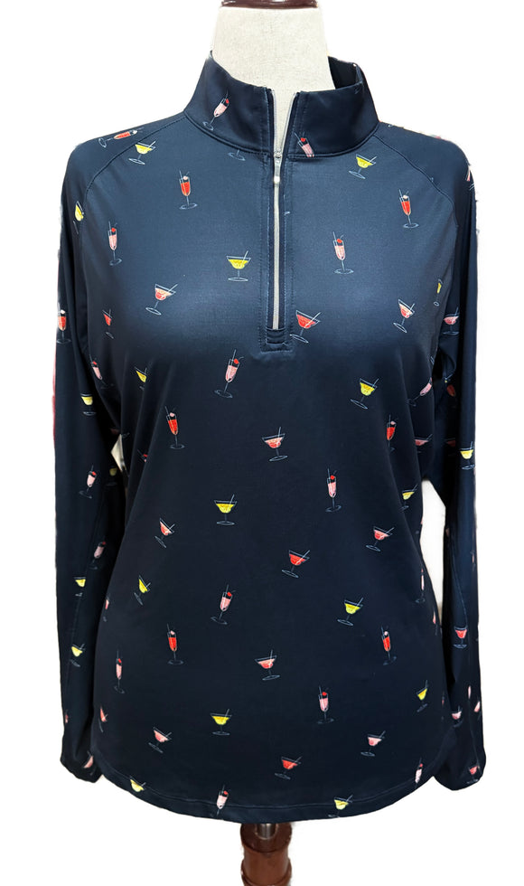 Lady Hagen Navy Cocktail Print Long Sleeve UV Golf Top Size MSP$70
