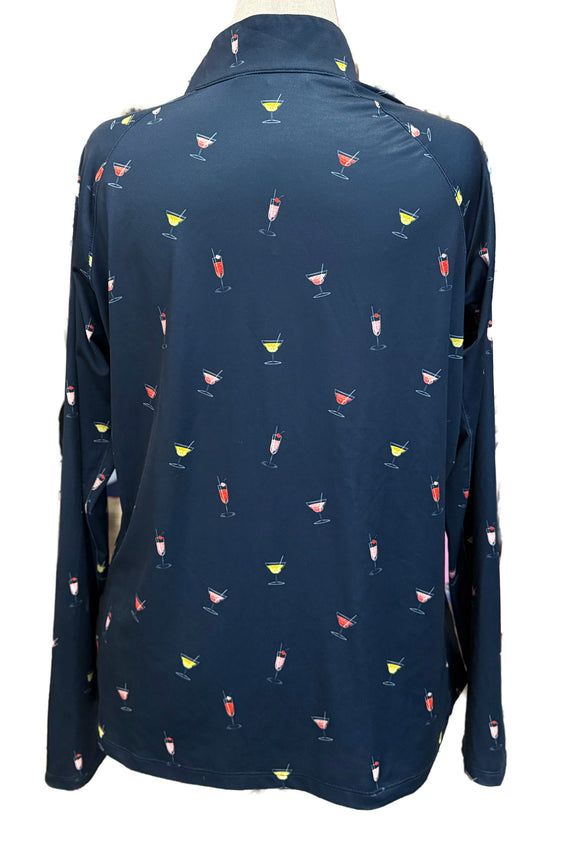 Lady Hagen Navy Cocktail Print Long Sleeve UV Golf Top Size MSP$70
