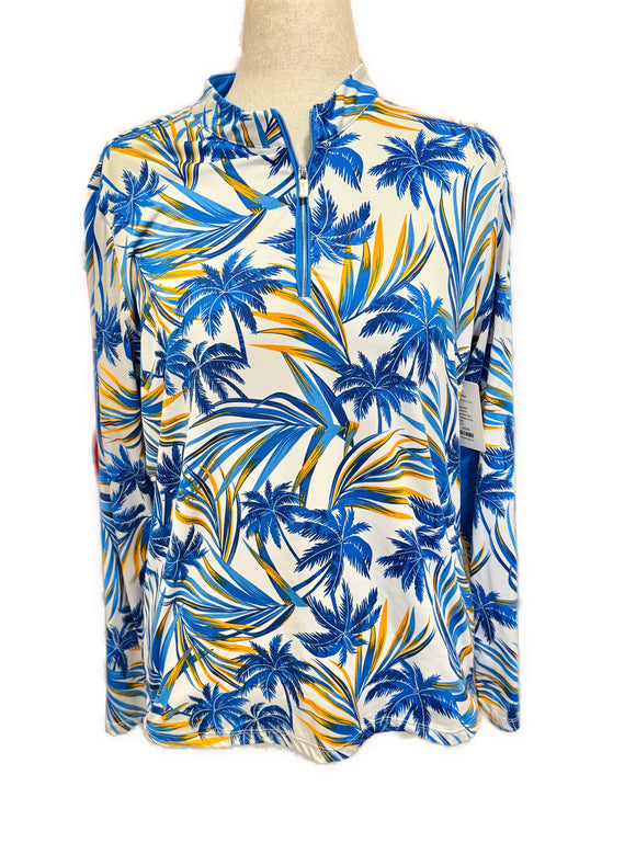 Tail Activewear White, Blue & Orange Palm Print Golf Pullover Size XL MSP$98