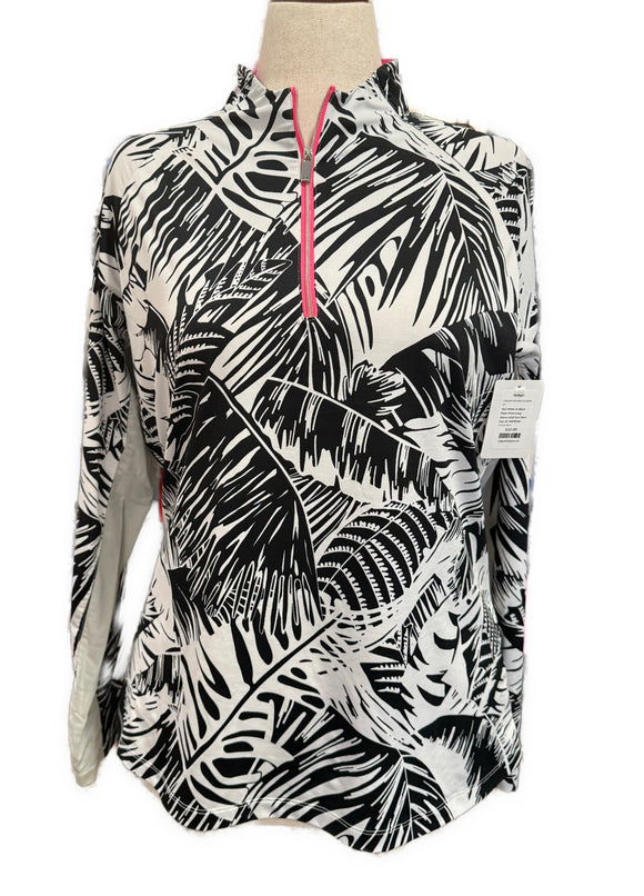 Tail White & Black Palm Print Long Sleeve Golf Sun Shirt Size XL MSP$100