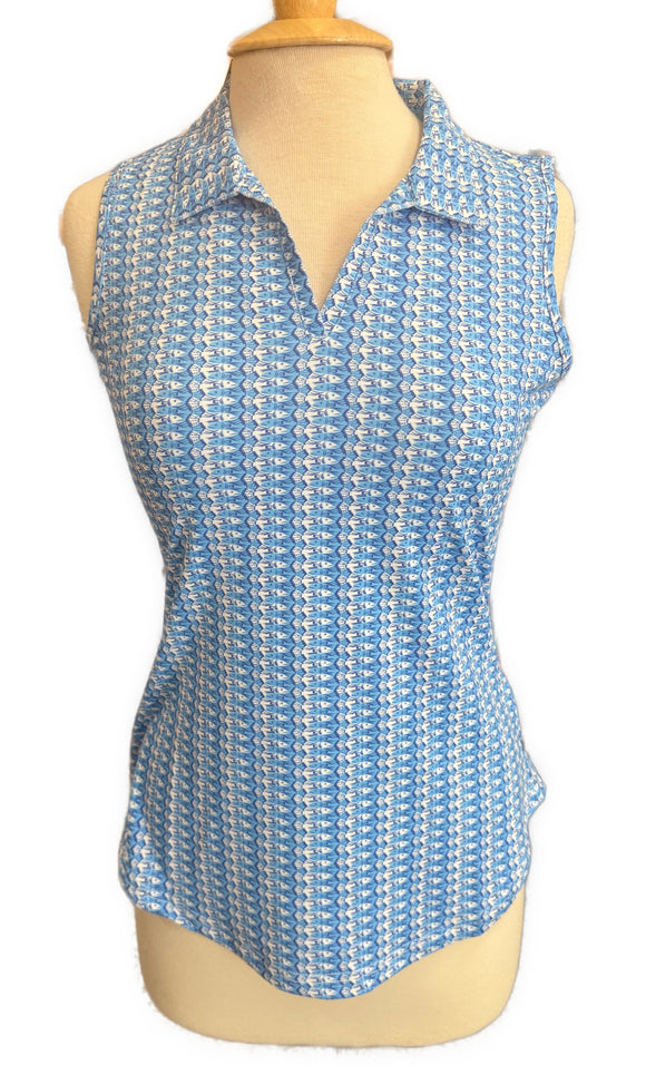 New Scales Blue Fishy Sleeveless Golf Polo Size S MSP$80
