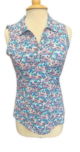 New Scales Gear White Vibrant Travels Sleeveless Polo Size S MSP$80