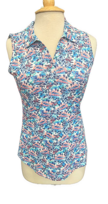 New Scales Gear White Vibrant Travels Sleeveless Polo Size S MSP$80