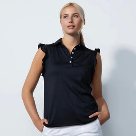 New Daily Sports Black Ruffled Sleeveless Golf Top MSP$94