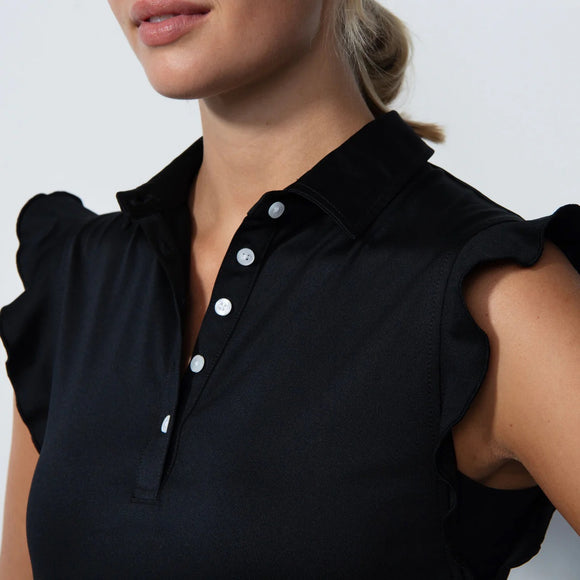 New Daily Sports Black Ruffled Sleeveless Golf Top MSP$94