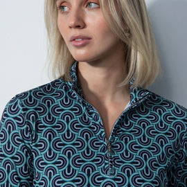New Daily Sports Twine Geometric Print Long Sleeve Golf Top MSP$130 - 0