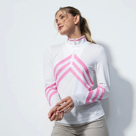 New Daily Sports Bari White Pink Stripe Long Sleeve Golf Top MSP$138