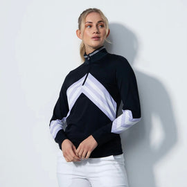 New Daily Sports Bari Dark Navy Lavender Stripe Long Sleeve Golf Top MSP$138