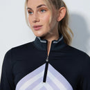 New Daily Sports Bari Dark Navy Lavender Stripe Long Sleeve Golf Top MSP$138-2