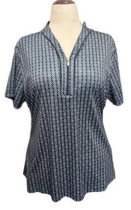 Buy navy New Greg Norman Women's Geo Print Zip Golf Polo MSP$70