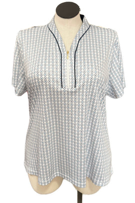 Buy white New Greg Norman Women's Geo Print Zip Golf Polo MSP$70
