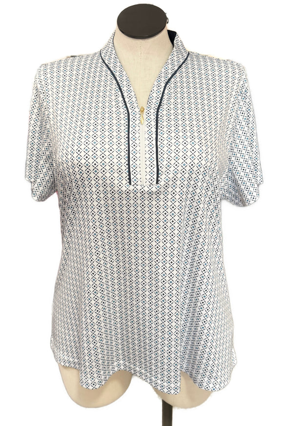 New Greg Norman Women's Geo Print Zip Golf Polo MSP$70