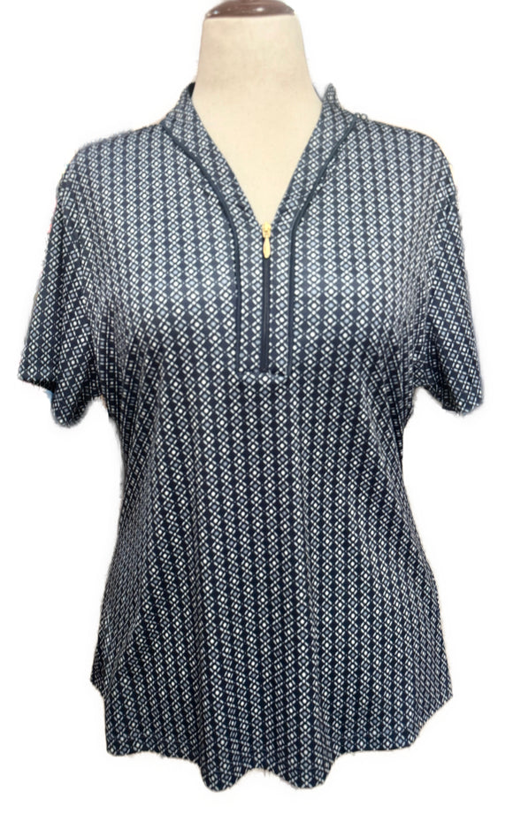 New Greg Norman Women's Geo Print Zip Golf Polo MSP$70