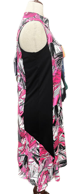 Tail White Label Black, White & Hot Pink Palms Print Golf Dress Size L - 0