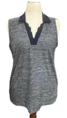 Izod Women's Navy Heather Sleeveless Golf Polo Size L