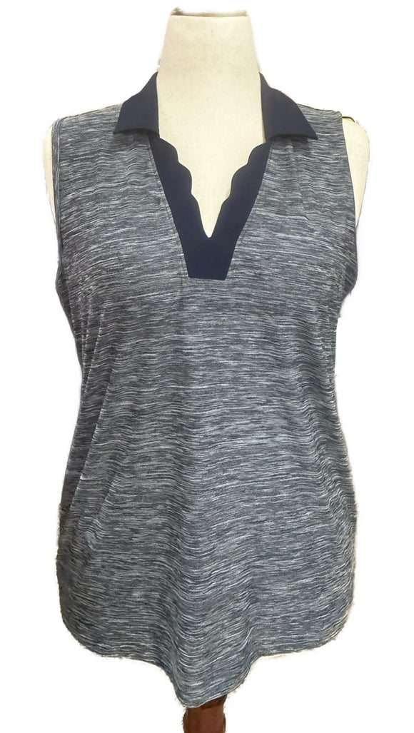 Izod Women's Navy Heather Sleeveless Golf Polo Size L