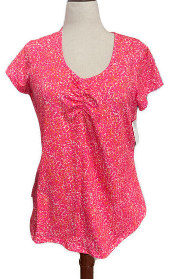 Pebble Beach Pink & Coral Print Short Sleeve Golf Tee Size L