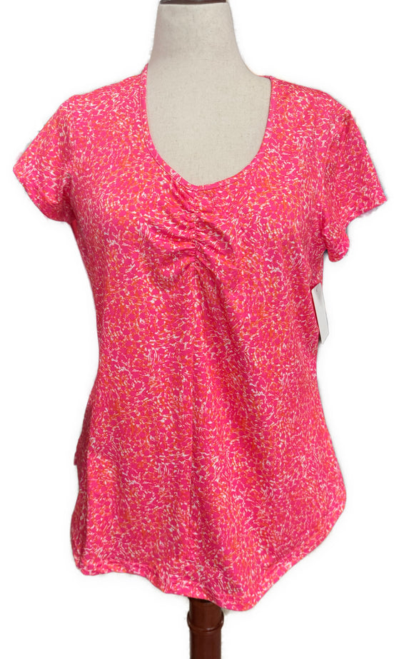 Pebble Beach Pink & Coral Print Short Sleeve Golf Tee Size L