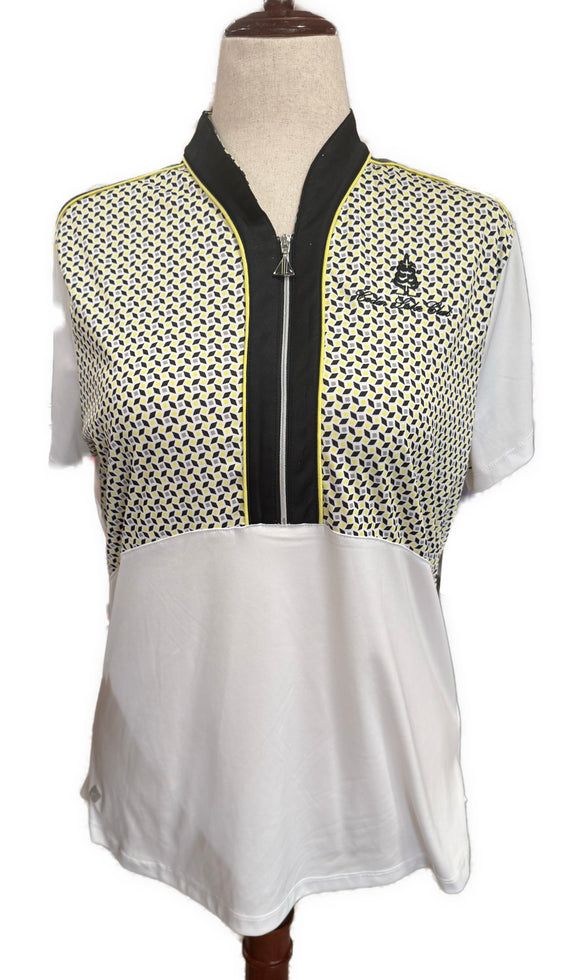 Greg Norman Women's White, Black & Yellow Golf Top w/ Logo Size XL