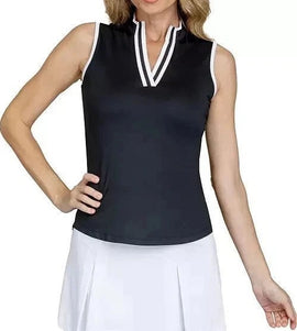 New Tail White Label Black Split Mini-Mock Sleeveless Golf Top Size M