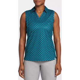Lady Hagen Teal & Dark Navy Herringbone Sleeveless Golf Polo Size XS