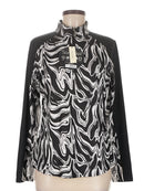 New San Soleil Women's Black & White Print Zip Mock Sun Shirt Size M MSP$96-1