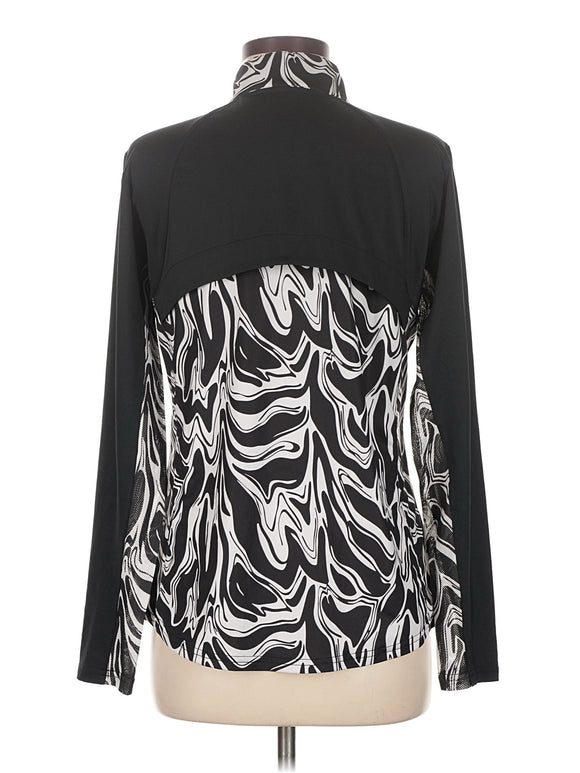 New San Soleil Women's Black & White Print Zip Mock Sun Shirt Size M MSP$96