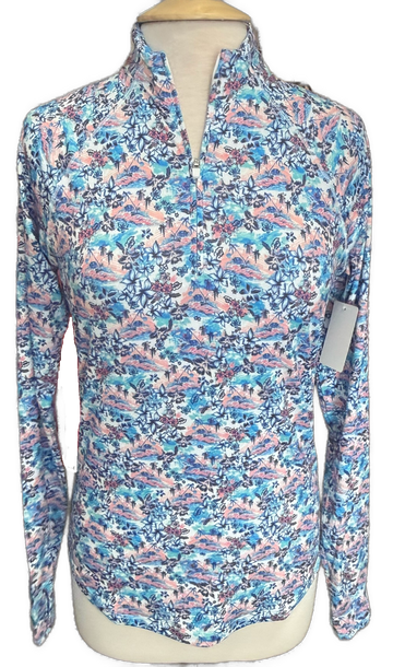 New Scales Women's LS White Vibrant Travels Pullover Size S MSP$85
