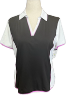 Lady Hagen Black & White Polo Size L w/ Magenta Accents-1