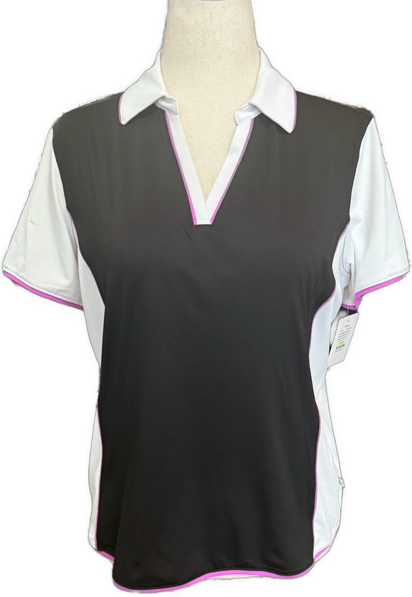 Lady Hagen Black & White Polo Size L w/ Magenta Accents