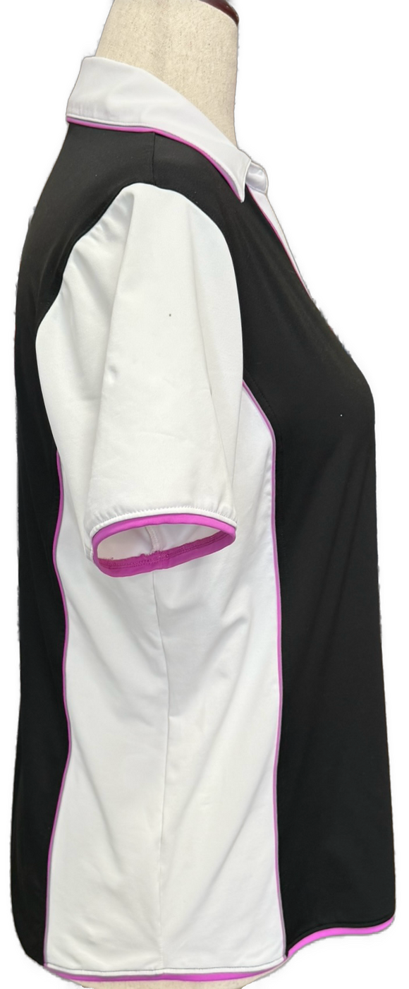 Lady Hagen Black & White Polo Size L w/ Magenta Accents