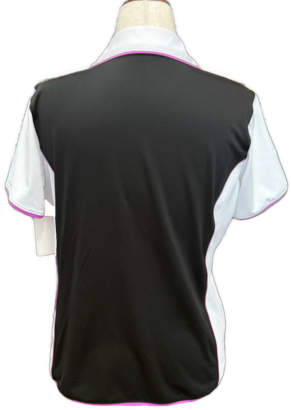 Lady Hagen Black & White Polo Size L w/ Magenta Accents