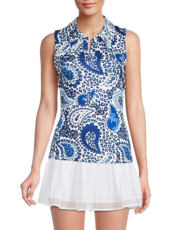 New Gottex Blue Paisley Women's Sleeveless Golf Top Size XL MSP$72