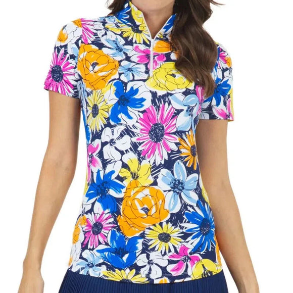 New Ibkul Golf Polo - Madeline Print - Orange Multi MSP $98