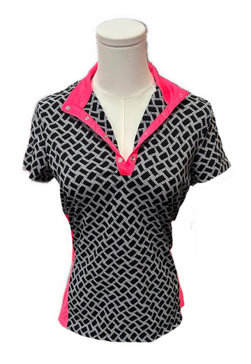 New Tail Black & White Mock Polo with Pink Size XS MSP$85