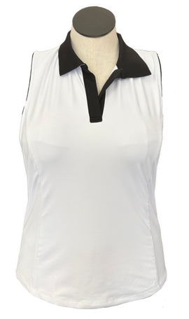 New Scratch Seventy Corey Sleeveless Golf Polo White/Black MSP$75