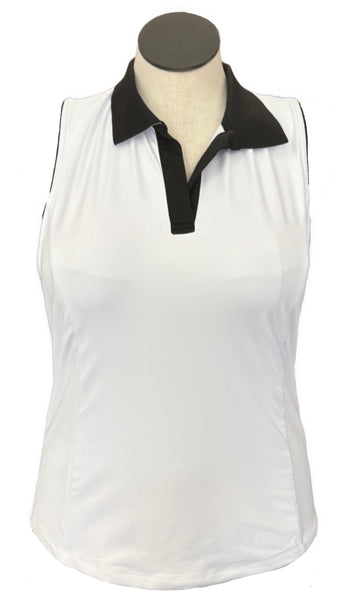 New Scratch Seventy Corey Sleeveless Golf Polo White/Black MSP$75