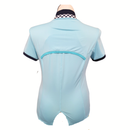 Lucky in Love Aqua V-Neck Golf Top w/ Printed Collar Size M-2