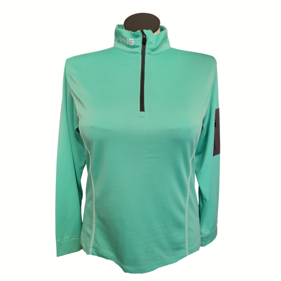 Ping Performance Mint Green 1/4 Zip Pullover with Sleeve Pocket Size L