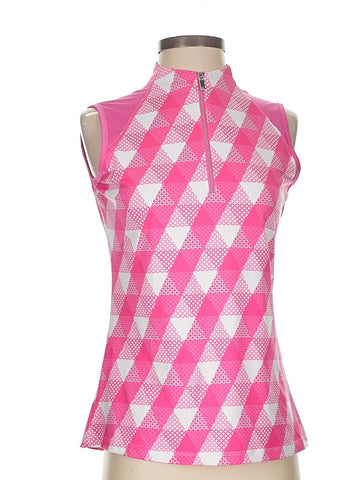 Tail Activewear Bibby Sleeveless Golf Top - Pink Pyramid Geo Size S MSP$96