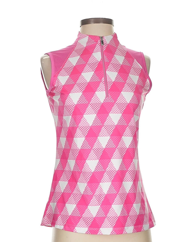 Tail Activewear Bibby Sleeveless Golf Top - Pink Pyramid Geo Size S MSP$96