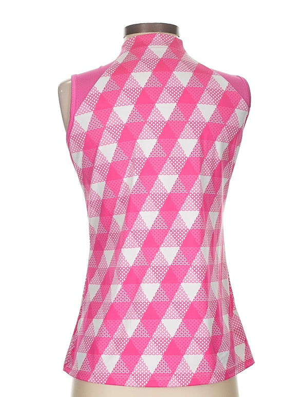 Tail Activewear Bibby Sleeveless Golf Top - Pink Pyramid Geo Size S MSP$96
