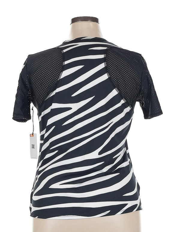 New Tail Activewear Katy Wild Zebra Short Sleeve Tennis Top Size XL