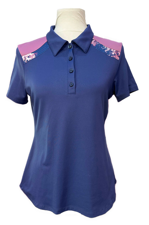 New Lija Women's Mystic Navy Short Sleeve Golf Top Size M MSP$120