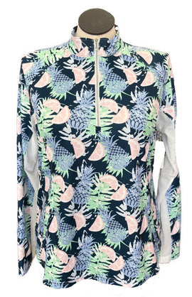 Pebble Beach Women's Navy Pineapple Print Golf Pullover Size XL