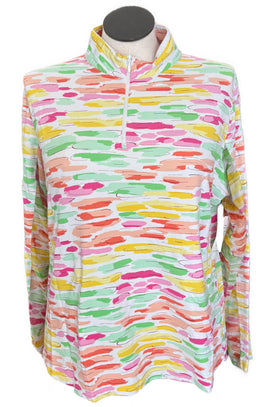 Ibkul Multicolored Brushstroke Print Zip Mock Sun Shirt Size XXL